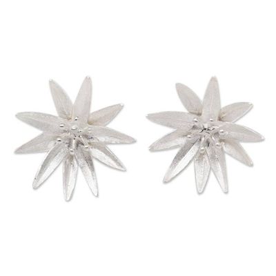 Alternate image for Handcrafted Sterling Silver Lotus Blossom Earrings from Bali Lotus Blossom Purity