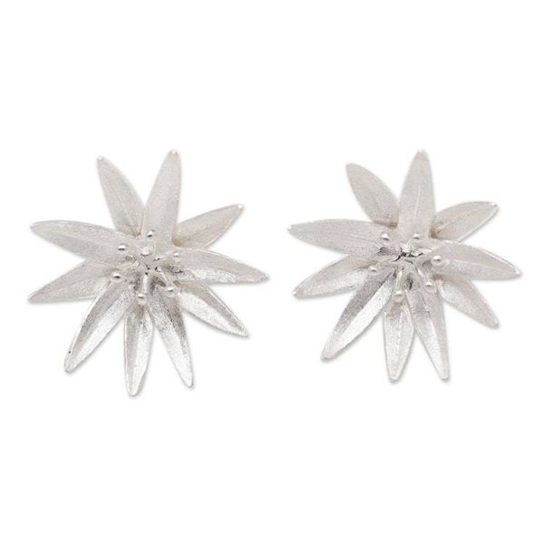 Alternate image for Handcrafted Sterling Silver Lotus Blossom Earrings from Bali Lotus Blossom Purity