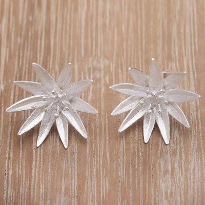 Alternate image for Handcrafted Sterling Silver Lotus Blossom Earrings from Bali Lotus Blossom Purity