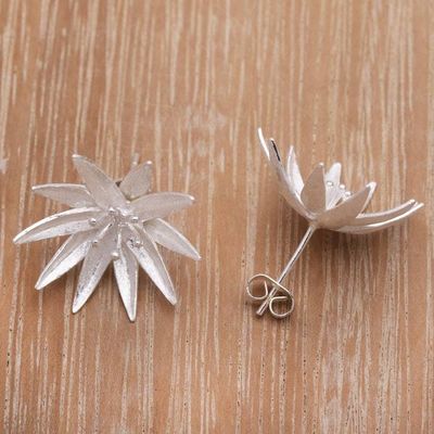Alternate image for Handcrafted Sterling Silver Lotus Blossom Earrings from Bali Lotus Blossom Purity
