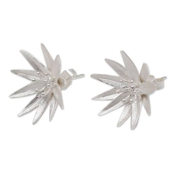 Alternate image for Handcrafted Sterling Silver Lotus Blossom Earrings from Bali Lotus Blossom Purity