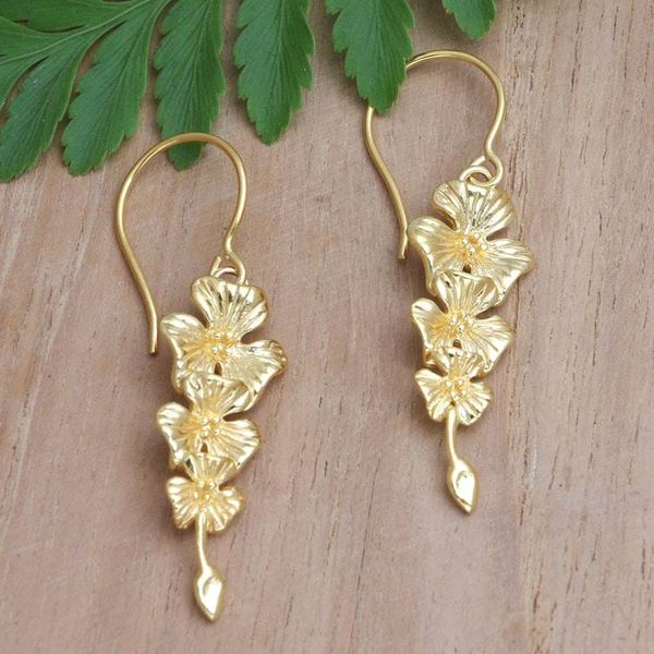 Alternate image for 18k Gold-plated and Flower-shaped Dangle Earrings from Bali Flamboyant