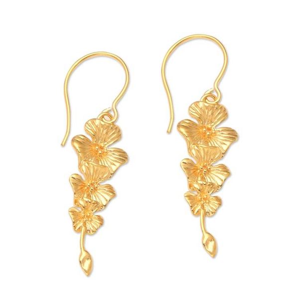 Alternate image for 18k Gold-plated and Flower-shaped Dangle Earrings from Bali Flamboyant