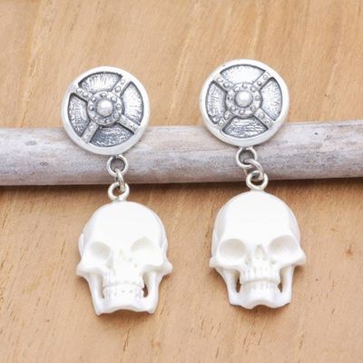 Primary image for Sterling Silver Skull Dangle Earrings from Bali Shield of The Brave