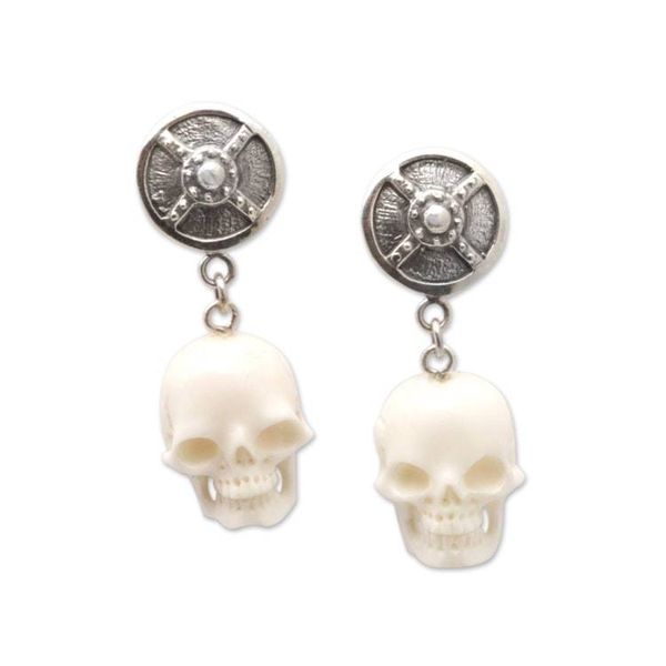 Alternate image for Sterling Silver Skull Dangle Earrings from Bali Shield of The Brave
