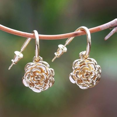 Primary image for 18k Gold Plated Sterling Silver Rose Earrings from Bali Glinting Roses