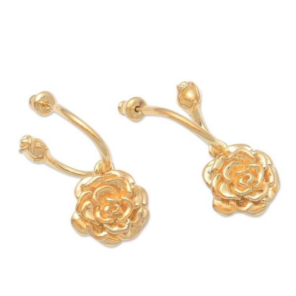 Alternate image for 18k Gold Plated Sterling Silver Rose Earrings from Bali Glinting Roses