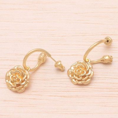 Alternate image for 18k Gold Plated Sterling Silver Rose Earrings from Bali Glinting Roses