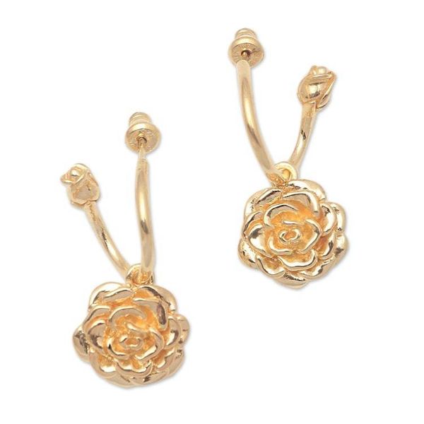 Alternate image for 18k Gold Plated Sterling Silver Rose Earrings from Bali Glinting Roses