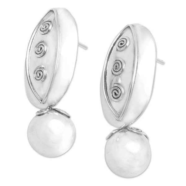 Alternate image for Sterling Silver Drop Earrings with Spiral Motif Gleaming Baubles