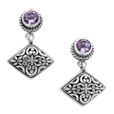 Alternate image for Amethyst Dangle Earrings with Diamond Shapes from Bali Diamond Dew