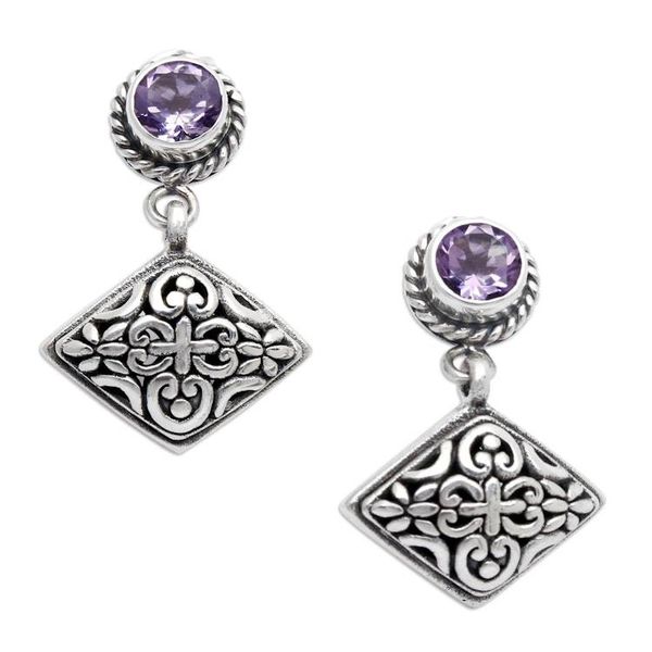 Alternate image for Amethyst Dangle Earrings with Diamond Shapes from Bali Diamond Dew