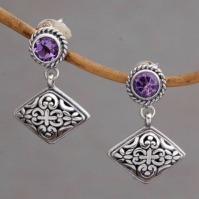 Alternate image for Amethyst Dangle Earrings with Diamond Shapes from Bali Diamond Dew