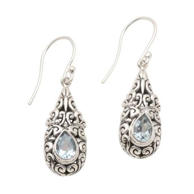 Primary image for Sterling Silver Dangle Earrings with Blue Topaz Teardrops Azure Raindrop