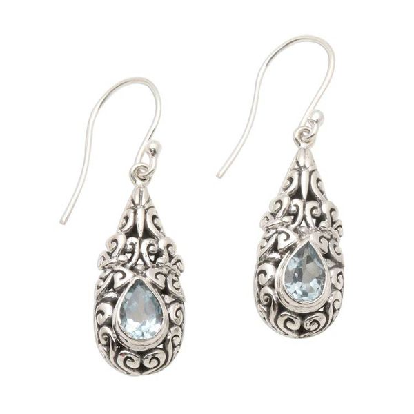 Alternate image for Sterling Silver Dangle Earrings with Blue Topaz Teardrops Azure Raindrop