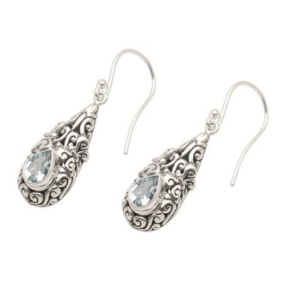 Alternate image for Sterling Silver Dangle Earrings with Blue Topaz Teardrops Azure Raindrop