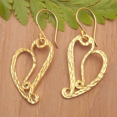 Primary image for Hammered 18k Gold-Plated Heart-Shaped Dangle Earrings Golden Union