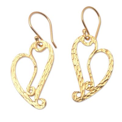 Alternate image for Hammered 18k Gold-Plated Heart-Shaped Dangle Earrings Golden Union