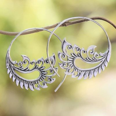 Alternate image for Sterling Silver Paisley Half-Hoop Earrings from Bali Paisley Fantasy