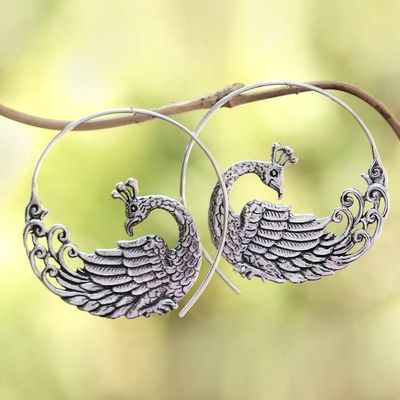 Alternate image for Sterling Silver Peacock Half-Hoop Earrings from Bali Peacock Swirl