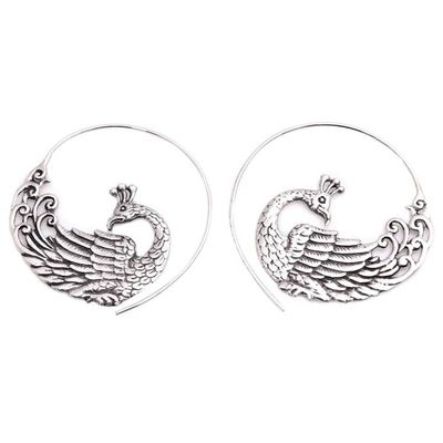 Alternate image for Sterling Silver Peacock Half-Hoop Earrings from Bali Peacock Swirl