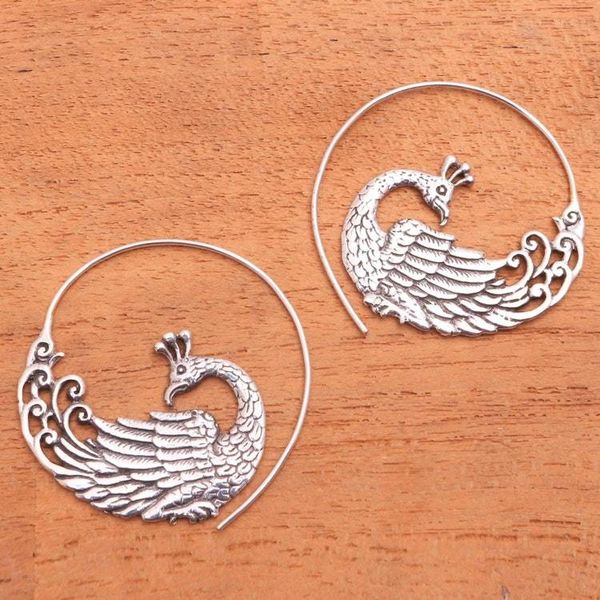 Alternate image for Sterling Silver Peacock Half-Hoop Earrings from Bali Peacock Swirl