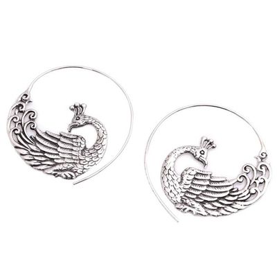 Alternate image for Sterling Silver Peacock Half-Hoop Earrings from Bali Peacock Swirl