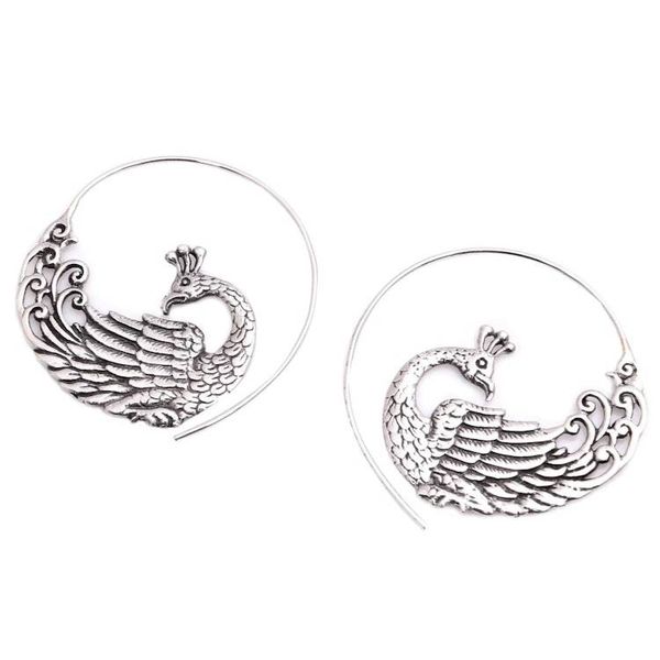 Alternate image for Sterling Silver Peacock Half-Hoop Earrings from Bali Peacock Swirl