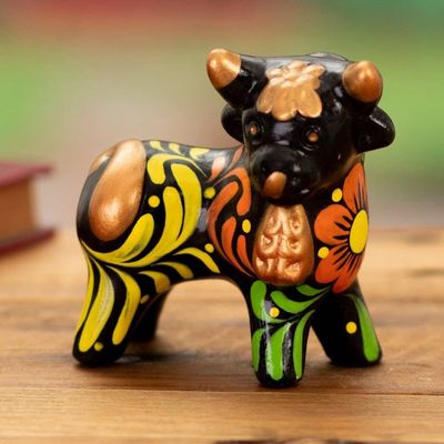 Primary image for Andean Floral Ceramic Good Fortune Bull Figurine  Bull of Good Fortune