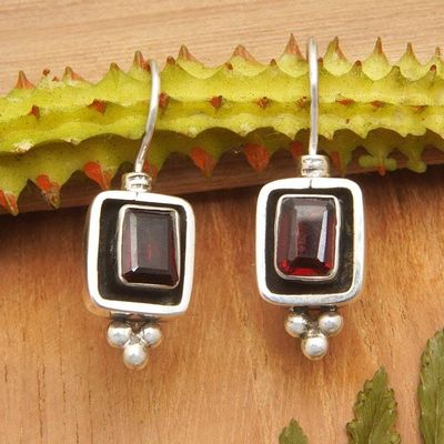 Primary image for Geometric Sterling Silver Drop Earrings with 1-Carat Garnet Passion Palace