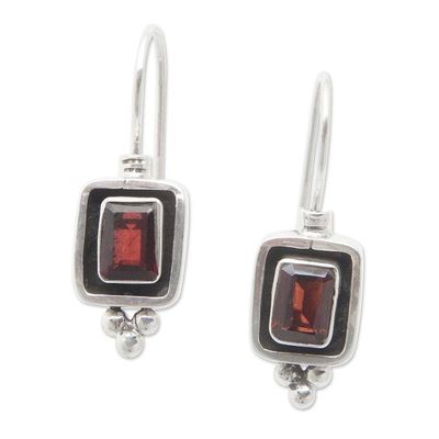 Alternate image for Geometric Sterling Silver Drop Earrings with 1-Carat Garnet Passion Palace