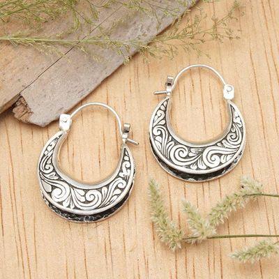 Alternate image for Balinese-Inspired Artisan-Made Sterling Silver Hoop Earrings Jungle Nimbus