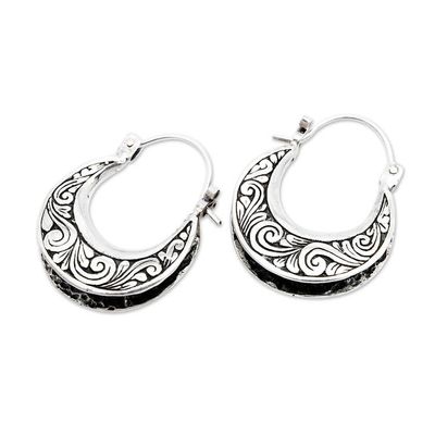 Alternate image for Balinese-Inspired Artisan-Made Sterling Silver Hoop Earrings Jungle Nimbus