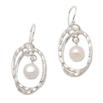 Primary image for Cultured Pearl and Sterling Silver Earrings from Bali Undulation