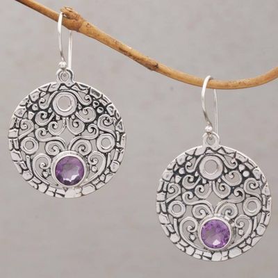 Primary image for Amethyst and Sterling Silver Dangle Earrings from Bali Circle of Fate