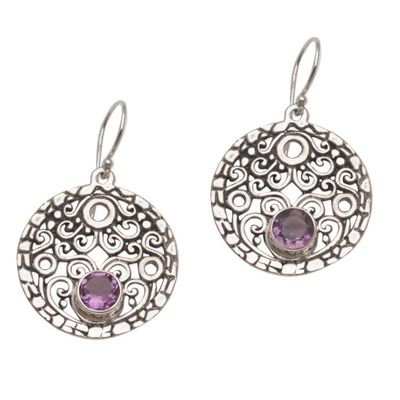Alternate image for Amethyst and Sterling Silver Dangle Earrings from Bali Circle of Fate