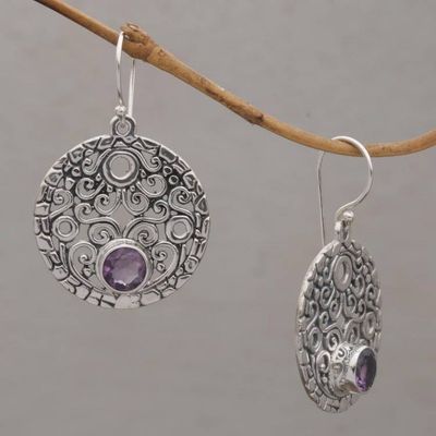 Alternate image for Amethyst and Sterling Silver Dangle Earrings from Bali Circle of Fate
