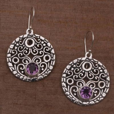 Alternate image for Amethyst and Sterling Silver Dangle Earrings from Bali Circle of Fate