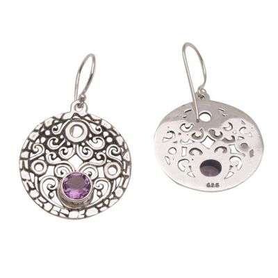 Alternate image for Amethyst and Sterling Silver Dangle Earrings from Bali Circle of Fate