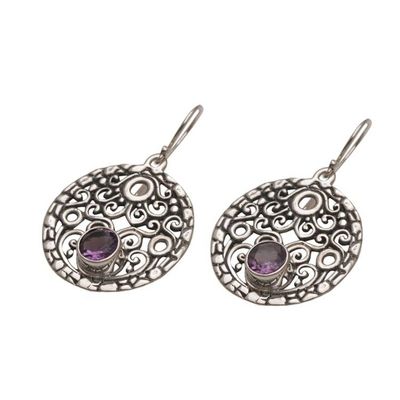 Alternate image for Amethyst and Sterling Silver Dangle Earrings from Bali Circle of Fate