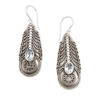 Alternate image for Topaz on Balinese Sterling Silver Earrings Crafted by Hand Temple Art