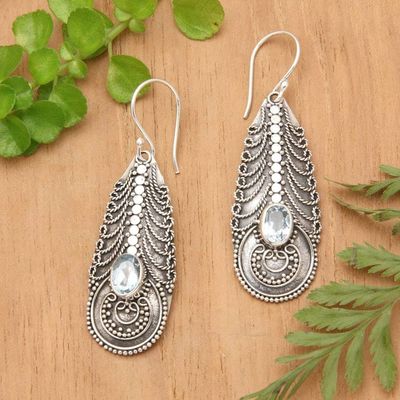Alternate image for Topaz on Balinese Sterling Silver Earrings Crafted by Hand Temple Art