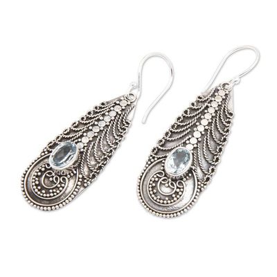 Alternate image for Topaz on Balinese Sterling Silver Earrings Crafted by Hand Temple Art
