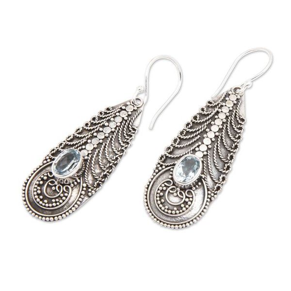 Alternate image for Topaz on Balinese Sterling Silver Earrings Crafted by Hand Temple Art