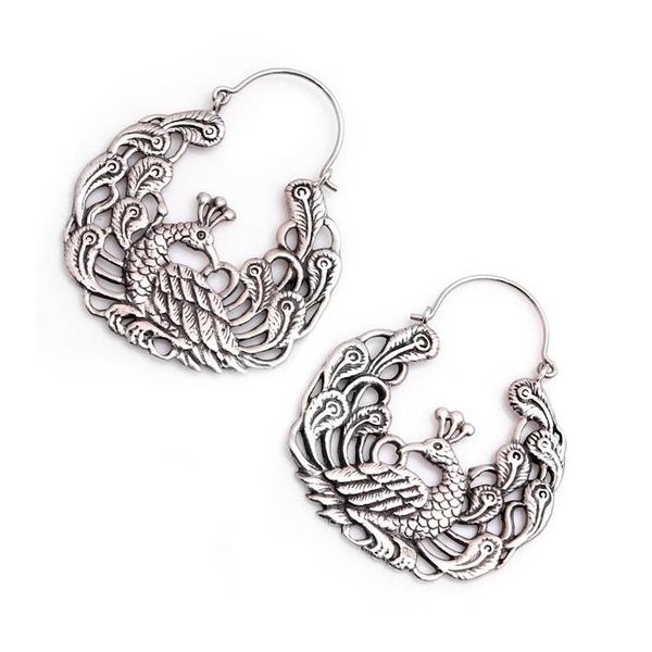 Alternate image for Sterling Silver Peacock Hoop Earrings from Bali Peacock Garden