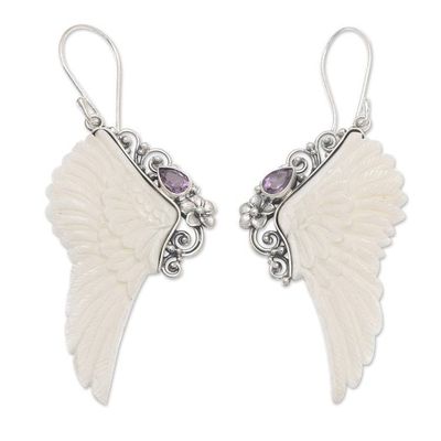Alternate image for Traditional Wing-Shaped Faceted Amethyst Dangle Earrings Flying with Wisdom