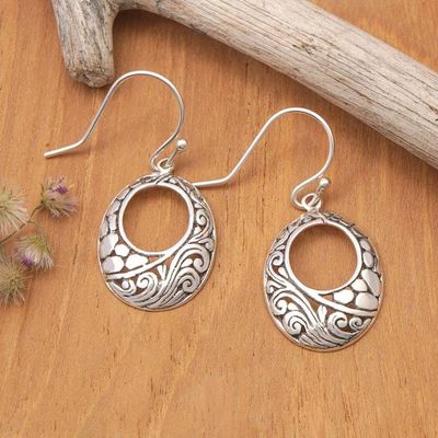 Primary image for Ocean-Inspired Balinese Oval Sterling Silver Dangle Earrings Oceanic Mirror