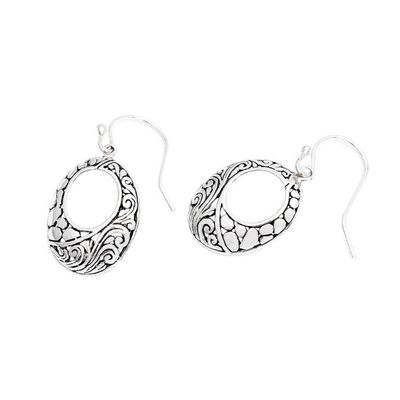 Alternate image for Ocean-Inspired Balinese Oval Sterling Silver Dangle Earrings Oceanic Mirror