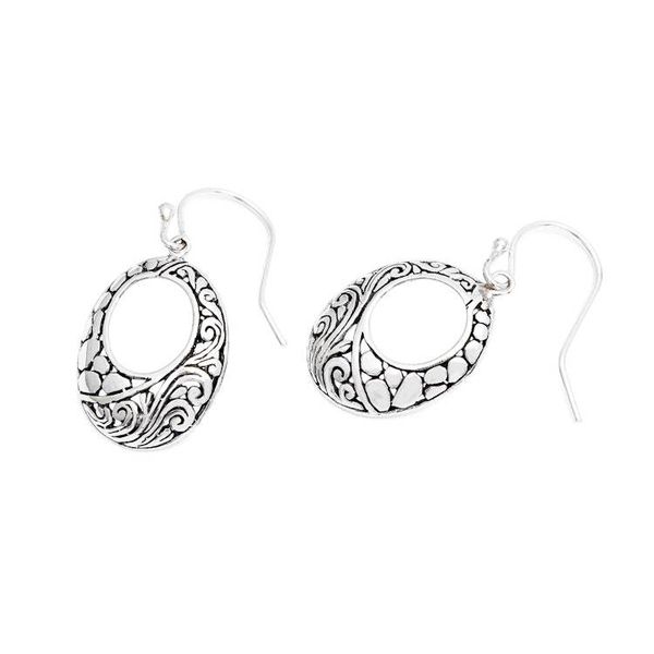 Alternate image for Ocean-Inspired Balinese Oval Sterling Silver Dangle Earrings Oceanic Mirror