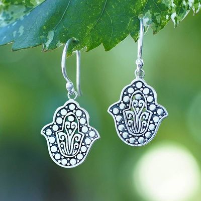 Primary image for Hamsa-Themed Sterling Silver Dangle Earrings Made in Bali Dancing Hamsa